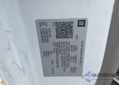 2020 Chevrolet Express Cargo Rwd 3500 Extended Wheelbase Wt z USA, uszkodzony, nr VIN 1GCZGHFG7L1161787